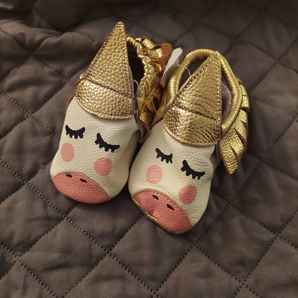 CJ Banks Gold and Cream Baby Unicorn Shoes